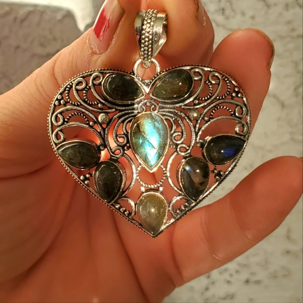 New Labradorite Silver Heart Pendant.